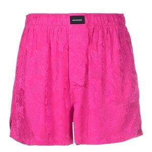 Balenciaga Homewear 2022 Pink Silky Logo Patch High-Waisted Mini Boxer Shorts M